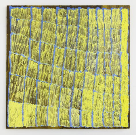 稲留武史 | 「黄土色、水色、黄色」 | ベニヤ板、アクリル絵具 | 91.0x91.0cm