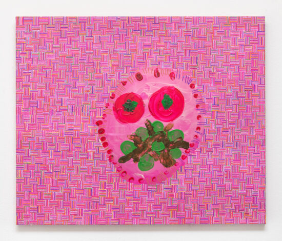 有田京子「果物」パネルに紙、アクリル絵具、フェルトペン　38.0 x 45.5cm　2023