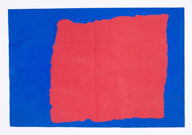 橋本良平「青と赤の絵」374x535mm フェルトペン、紙 2010